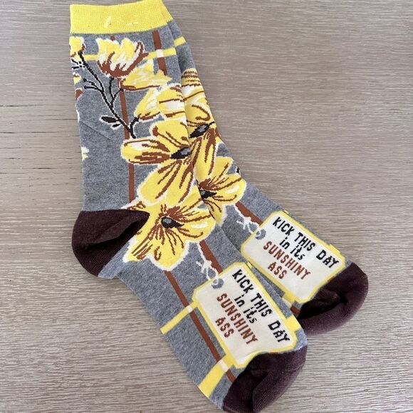 Sunshiny A$$ Adult Fun Socks Yellow Floral - Picture 1 of 2